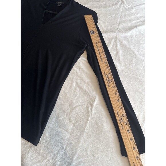 Talbots Petite MP Black Split Neck Top Buttery Soft Rayon‎ Blend Long Sleeve Tee - Picture 6 of 6